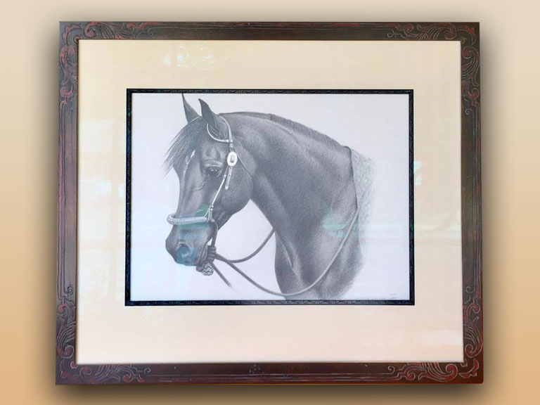 We create our own custom frames that are hand carved and hand painted. 